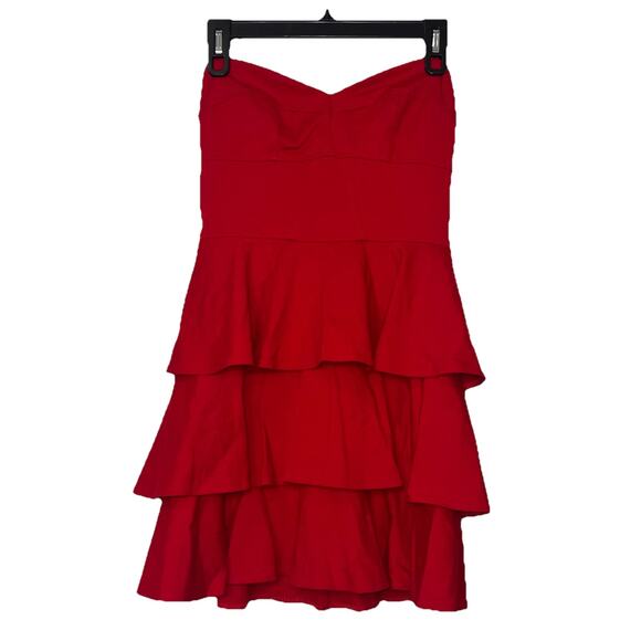 Amanda Uprichard Mini Dress Size Medium Red Strapless Tiered Ruffle Cotton Blend - Picture 1 of 11
